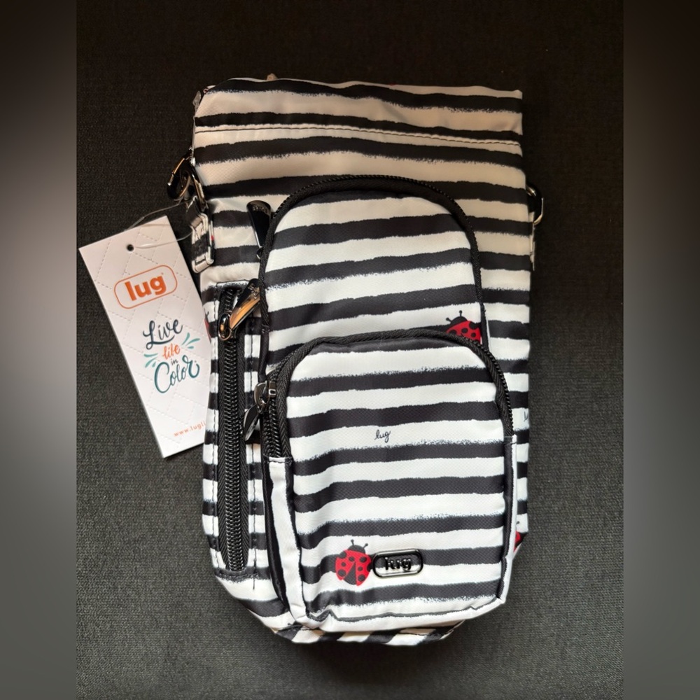 Lug Huggie SE Crossbody Bottle Insulated Bag – Ladybug Lane (Black White Stripe)